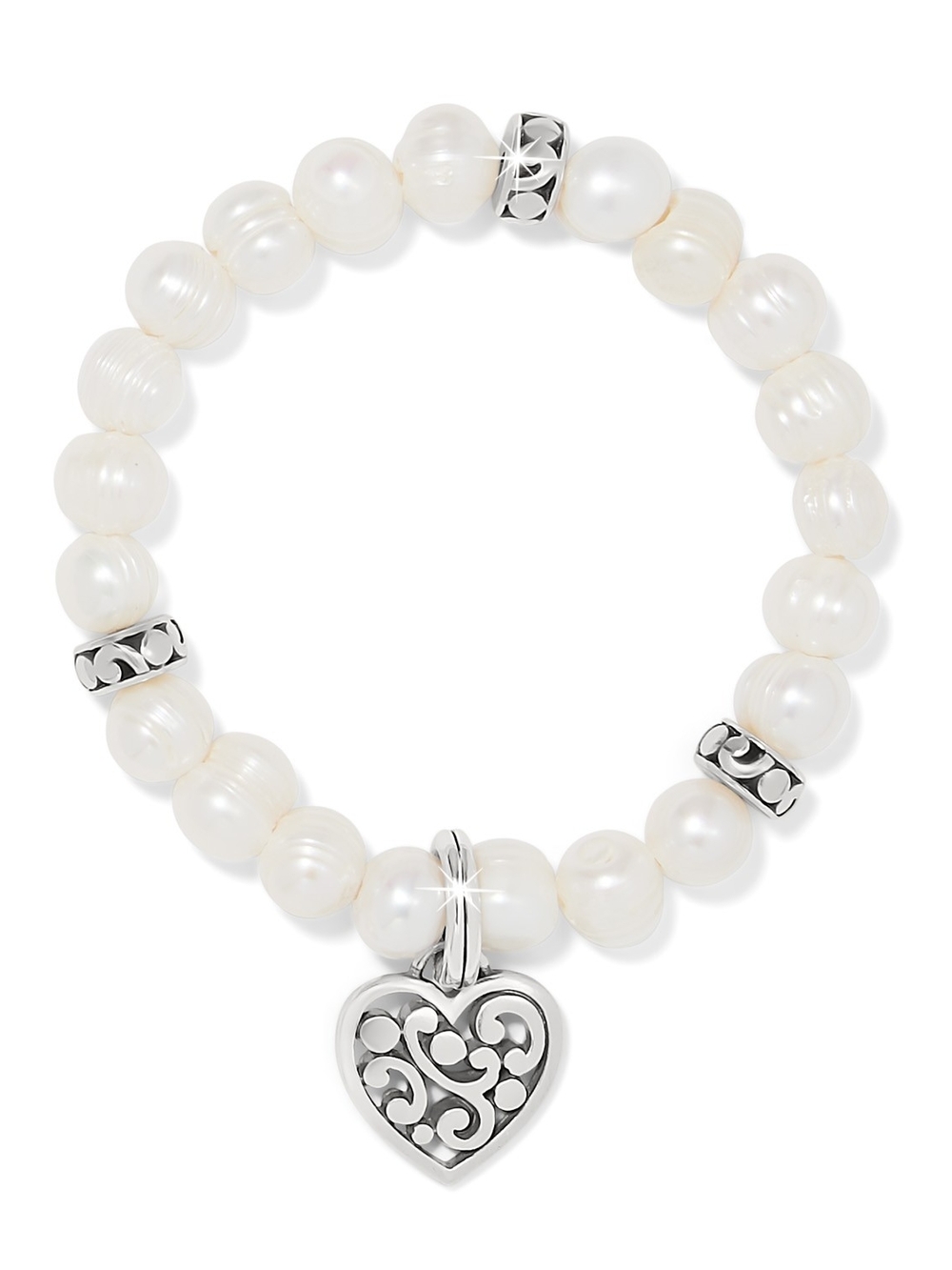 Brighton CONTEMPO White Freshwater Pearl Bracelet with Silver Heart Charm